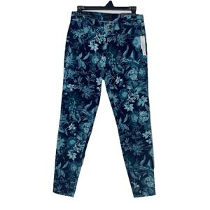 Blue Floral Corduroy Jegging Women's Sz 2 Skinny Ankle High Waist NEW Talbots